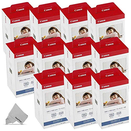 10 Pack Canon KP-108IN / KP108 Color Ink Paper includes 1080 Ink Paper sheets + 30 Ink toners for Canon Selphy CP1300, CP1200, CP910, CP900, cp770, cp760 Compact Photo Printers