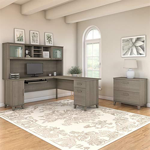 Bush Furniture Somerset 72W L Shaped Desk with Hutch and Lateral File Cabinet in Ash Gray