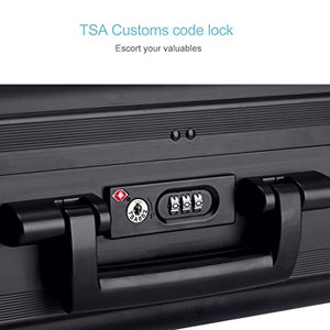 Aluminum Briefcase Large laptop case attache cases, TSA Customs Lock Custom space sponge shockproof Instrument, metal briefcase (black, 18.1X13.8X6.1 inch)
