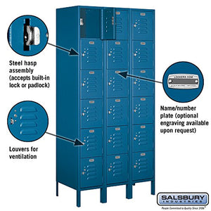 Salsbury Industries 66368BL-U Six Tier Box Style 36-Inch Wide 6-Feet High 18-Inch Deep Unassembled Standard Metal Locker, Blue