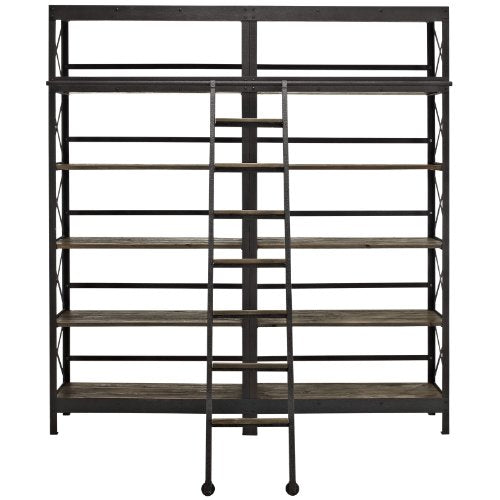 Modway Headway Industrial Modern Wood Bookshelf With Ladder in Brown