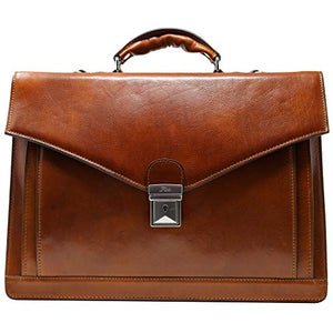 Floto Ponza Full Grain Leather Briefcase in Olive (Honey) Brown