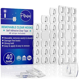 Clear Decorating Hooks, Pack of 40 Removable Mini Clips with Self-Adhesive Strips