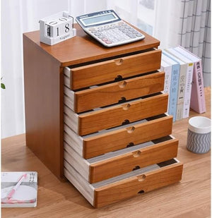 ELODEK Solid Wood Desktop File Cabinet - 6 Drawer Office Organizer