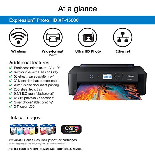 Epson Expression Photo HD XP-15000 Wireless Color Wide-format Printer, Amazon Dash Replenishment Enabled