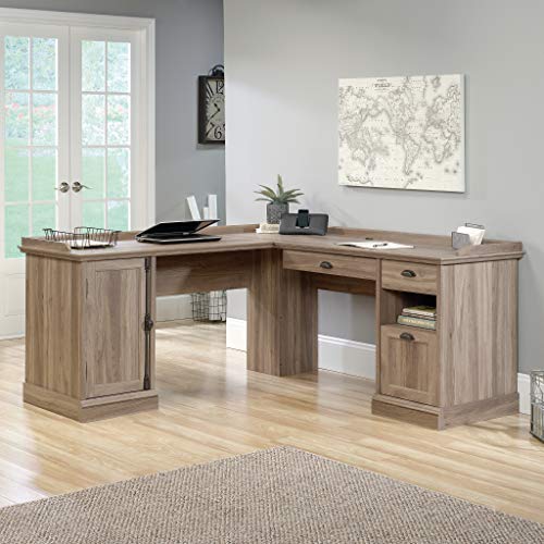 Sauder 418270 Barrister Lane L-Desk, L: 68.90" x W: 68.90" x H: 31.85", Salt Oak finish