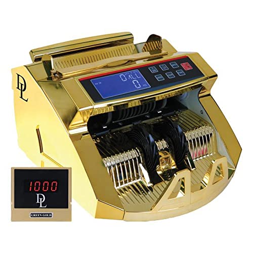 DL Gold Money Counter Machine UV/MG/IR/MT with Counterfeit Detector, Money Counting Cash Bill Note Bank, Multiple Currency, 1000 Notes/Minute, LCD Screen and External LED