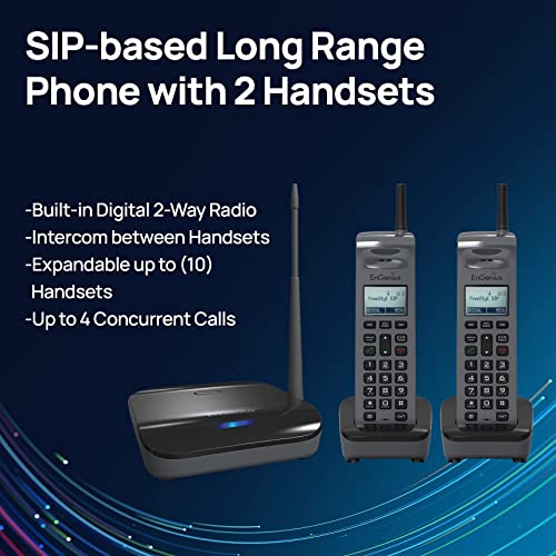 EnGenius FreeStyl SIP2 Long Range VoIP Phone with 2-Way Radio - Expandable, 10 Handsets, 10 Acres Coverage (2 Handsets)