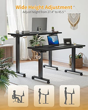 CubiCubi Electric Standing Desk, 63 x 24 Inches, Height Adjustable, Ergonomic Home Office Workstation, Black