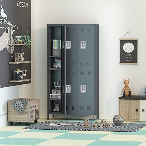GangMei 72" Tall Metal Locker with 6 Doors, Light Gray, Assembly Required
