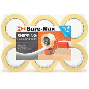 Sure-Max Premium Carton Packing Tape 2.0 mil 330 Feet (110 Yards) - Clear - 4 Cases (144 Rolls Total)