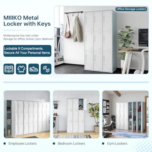 MIIIKO Metal Lockers 3 Tier 3-Wide with 9 Doors, 71" Tall Employee Storage Locker