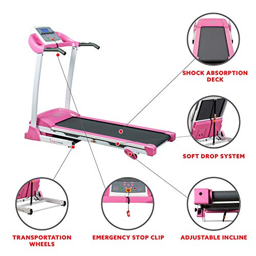 Sunny Health & Fitness P8700 Pink Treadmill, 62 L x 27 W x 50 H