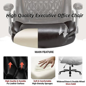 Luckyear Big and Tall 400lbs Executive Office Chair - Luxury Pu Leather, Adjustable Height, Lumbar Support - Brown