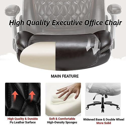 Luckyear Big and Tall 400lbs Executive Office Chair - Luxury Pu Leather, Adjustable Height, Lumbar Support - Brown