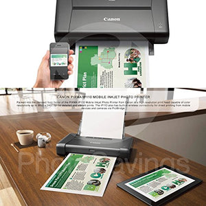 Canon PIXMA iP110 Wireless Mobile Inkjet Printer w/with Airprint(TM) and Cloud Compatible and Accessory Bundle with 3-Outlet + USB Cable + Fibertique Cloth