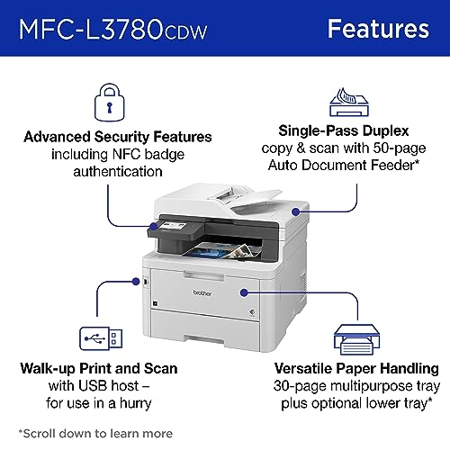 Brother MFC-L3780CDW Wireless Color All-in-One Printer | Laser Quality Output | Duplex Copy & Scan | Amazon Dash Replenishment Ready