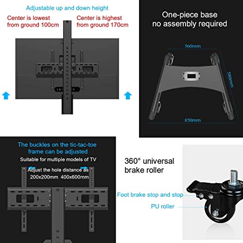 YokIma Mobile TV Stand for 32-65 Inch Screen with Wheels - Height Adjustable Universal TV Cart - Holds Up to 200X200mm/400X600mm