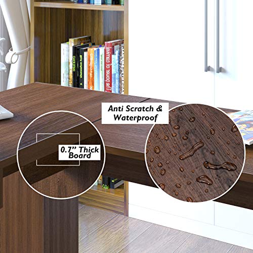 Tangkula 66.5” ×66.5” L-Shaped Desk, Modern Corner Computer Table with Drawers and Adjustable Shelf, Study Writing Table Workstation for Home Office (Coffee)