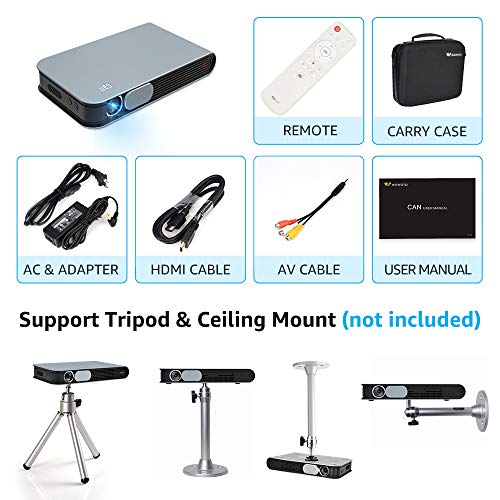 WOWOTO CAN Projector 3500 Lumens 3D DLP Support Full HD 1080P 300in with WiFi Bluetooth AirPlay HDMI Android OS Mini Projector for Home and Office