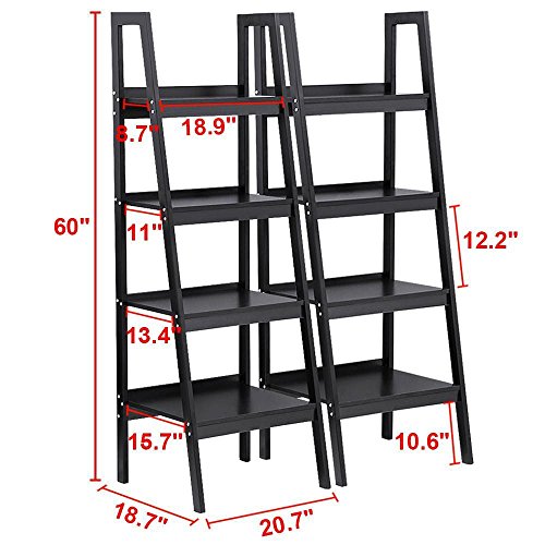 Topeakmart 4 Shelf Floor Standing Leaning/Corner Ladder Shelf Black Wood Bookcase/Bookshelf with Metal Legs/Frame