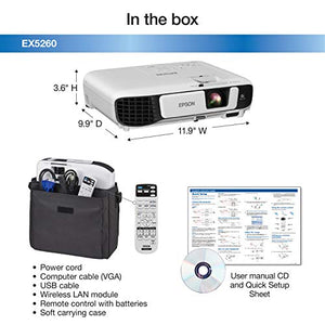Epson EX5260 XGA 3,600 lumens color brightness (color light output) 3,600 lumens white brightness (white light output) wireless HDMI 3LCD projector