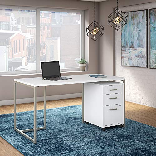 Office by kathy ireland Method 60W Table Desk with 3 Drawer Mobile File Cabinet in White