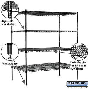 Salsbury Industries Stationary Wire Shelving Unit, 60-Inch Wide by 63-Inch High by 24-Inch Deep, Black