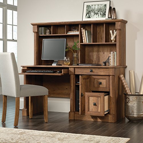 Sauder 420713 Palladia Computer Desk with Hutch, Vintage Oak Finish