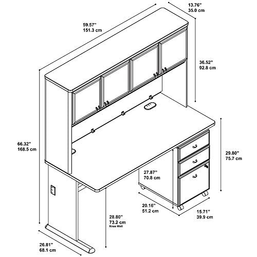 Bush Business Furniture Series A 60W Desk with Hutch and Mobile File Cabinet in Hansen Cherry and Galaxy