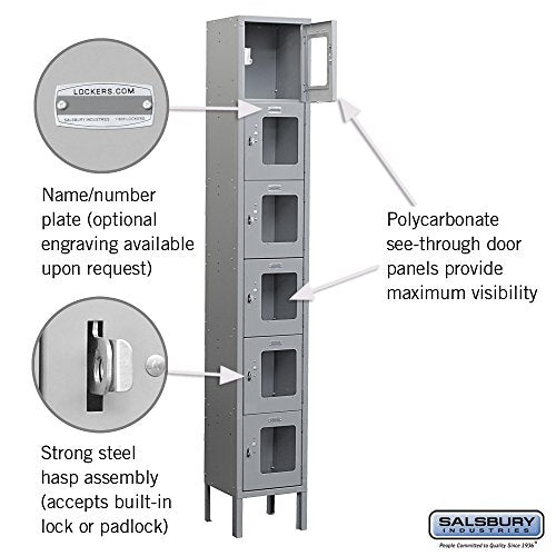 Salsbury Industries S-66162GY-U Six Tier Box Style 12-Inch Wide 6-Feet High 12-Inch Deep Unassembled See Through Metal Locker, Gray