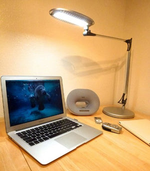 Lightpilot S650 by Lumiy - Ultra Bright LED Light Panel Desk Lamp (Titanium Silver with Base)