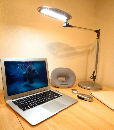 Lightpilot S650 by Lumiy - Ultra Bright LED Light Panel Desk Lamp (Titanium Silver with Base)