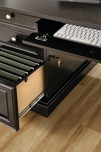 Sauder 420791 Bleeker Street L-Desk, L: 73.25" x W: 31.13" x H: 7.75", Obsidian Oak finish