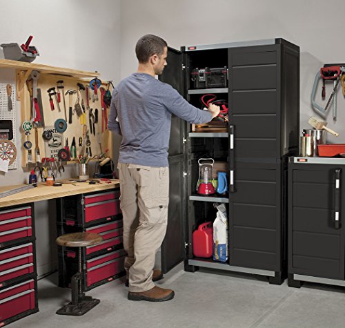 Keter XL Pro Freestanding Durable Resin Plastic Utility Tall Cabinet with Adjustable Shelving, Black