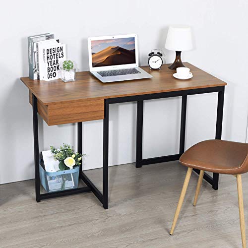 GreenForest Large L Shaped Desk and Computer Desk Bundle, Industrial Gaming Writing Desk Home Office Furniture Set, Walnut