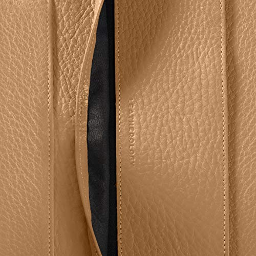 Leatherology Camel Left-Handed Compatible Full Grain Leather Executive Zippered Portfolio | Professional Business Padfolio Folder | Includes Letter Sized Notepad