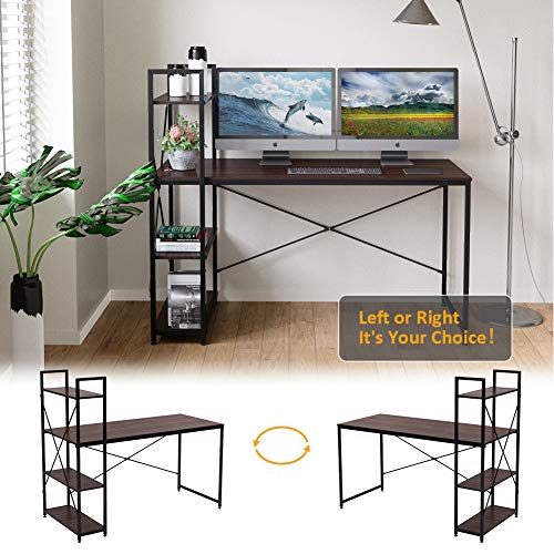 Bestier Computer Desk 47 Inches with Bookshelf and Wooden Monitor Stand Riser Combination Home Office Furniture Set Writing Desk with Storage Shelves