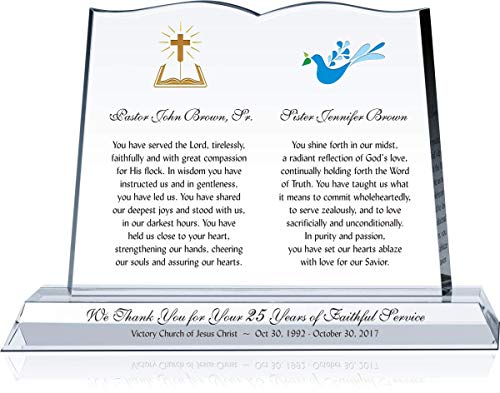 Personalized Pastor and Wife Appreciation Gift Plaque, Customized with Pastor & Wife Name, Church Name and Personalized Text, Unique Thank You or Anniversary Gift for Pastor and First Lady (L - 12")