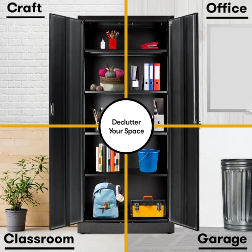 Fedmax Metal Garage Storage Cabinet - 71" Tall Steel Utility Locker with Adjustable Shelves & Locking Doors - Grey & Silver