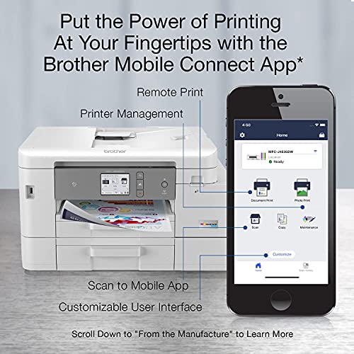 Brother MFC-J4535DW INKvestment Tank All-in-One Color Inkjet Printer with NFC, Auto 2-Sided Printing, Print Scan Copy Fax, Built-in wireless, 4800 x 1200 dpi, White - Bundle with JAWFOAL Printer Cable