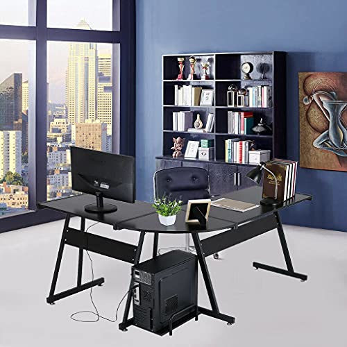 ADHW L-Shaped Corner Computer Home Desk PC Laptop Study Office Table Workstation