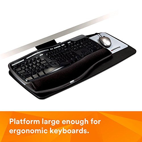 3M Keyboard Tray, Simply Turn Knob to Adjust Height and Tilt, Sturdy Tray Includes Gel Wrist Rest and Precise Mouse Pad, Swivels Side to Side and Stores Under Desk, 17" Track, Black (AKT60LE)