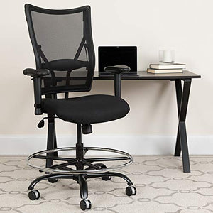 LIVING TRENDS Marvelius Series Big & Tall 400 lb. Rated Black Mesh Ergonomic Drafting Chair