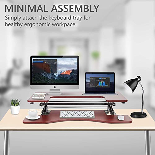 Halter Height Adjustable Pre-Assembled Standing Desk Converter, Elevating Desktop Riser, Standing Desk for Sit or Stand Computer Workstations, 36 Inches; Cherry