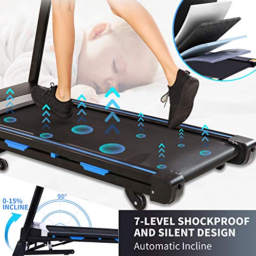 3.25HP Folding Treadmill, Electric Automatic Incline Treadmill, Easy Assembly Fitness Motorized Running Jogging Machine with APP Control (Black)