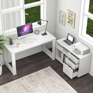 MU White L Shaped Desk with Drawers - 55 inch