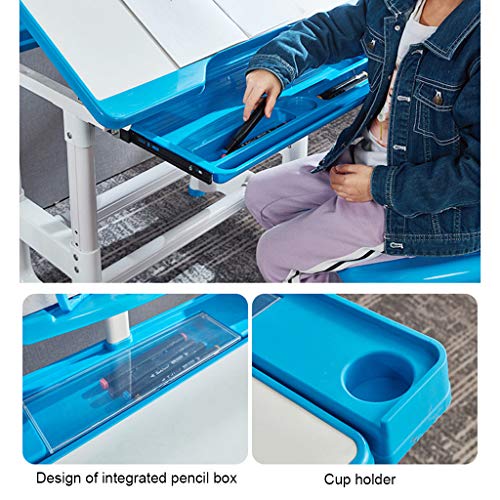 Student Desk and Chair Set - Height Adjustable Student Study Desk for Home Schooling with Storage Drawer/LED Light/Reading Board - Kids Interactive Workstation