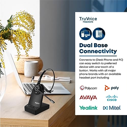 TruVoice Agent AW50 Dect 2-in-1 Wireless Headset | 9 Hour Talk Time, Noise Canceling Mic | Ultra Range up to 500FT