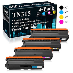 4-Pack (BK/C/M/Y) Cartridge TN315 Black,Cyan,Yellow,Magenta Toner Cartridge Replacement for Brother HL-4150CDN 4140CW 4570CDW 4570CDWT MFC-9640CDN 9650CDW 9970CDW Printer,Sold by TopInk